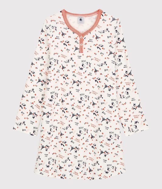 女童白色印花棉睡裙