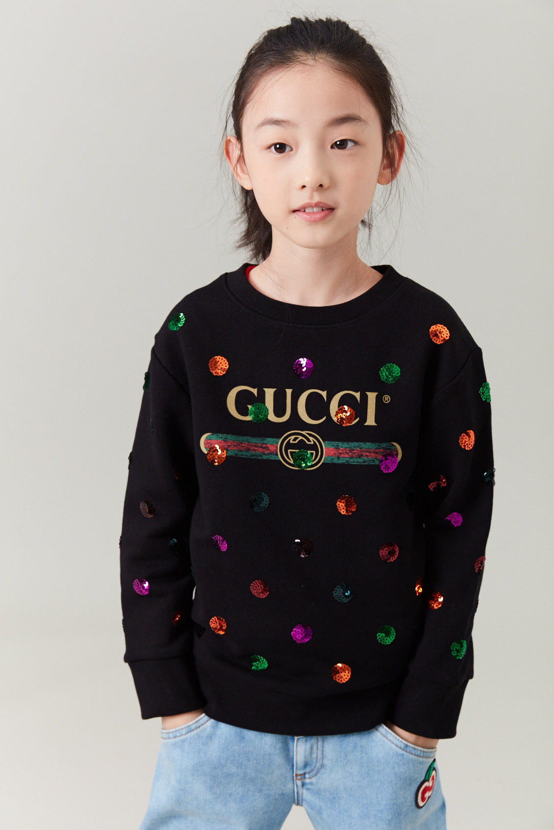 Girls Black Logo Cotton Sweatshirt