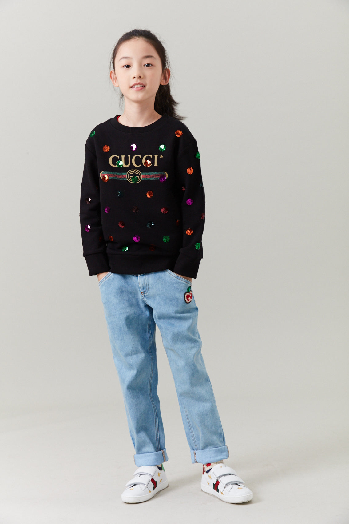 Girls Black Logo Cotton Sweatshirt