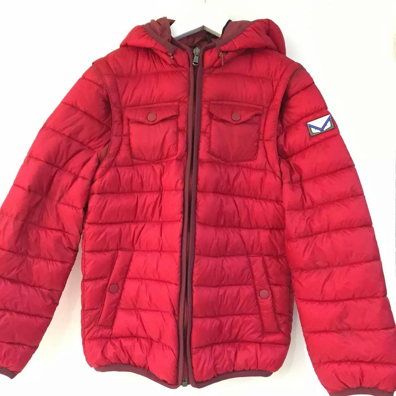 Boys Red Padded Down Hooded Jacket