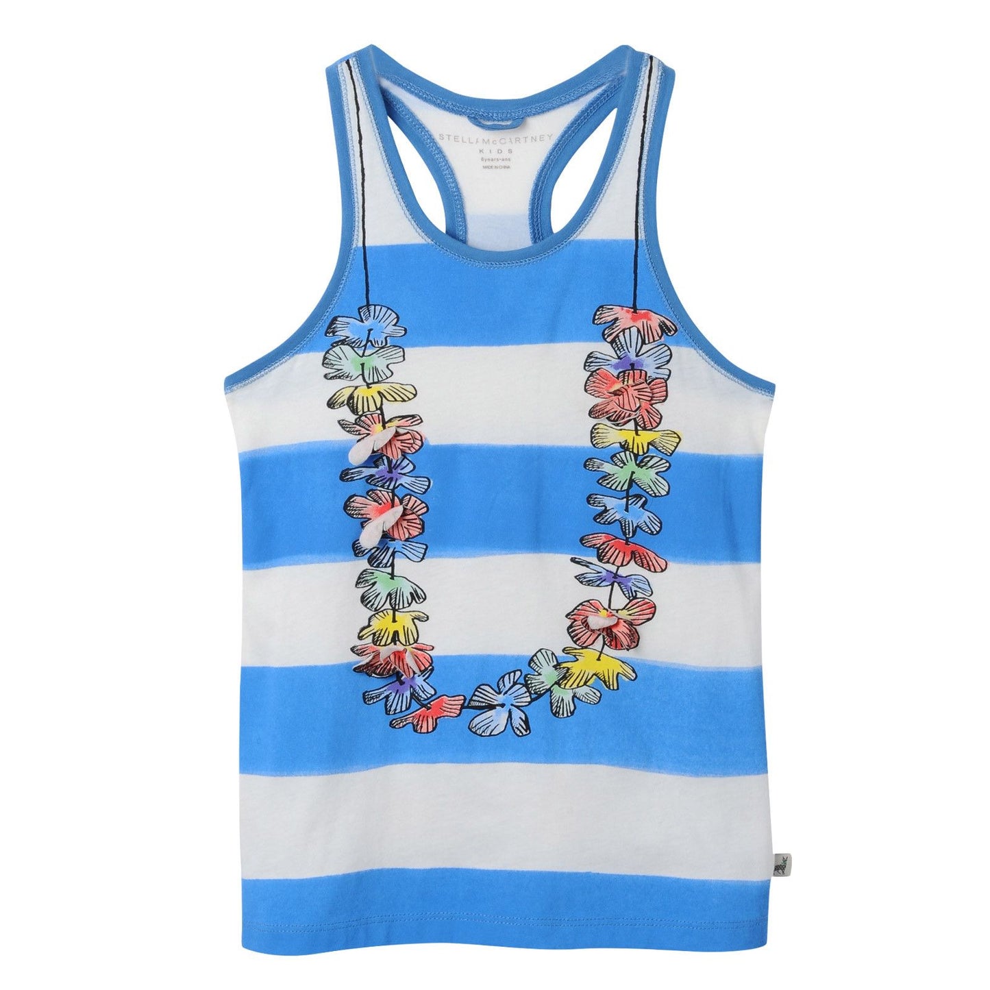 Girls Blue&White Striped Vest With Floral Print