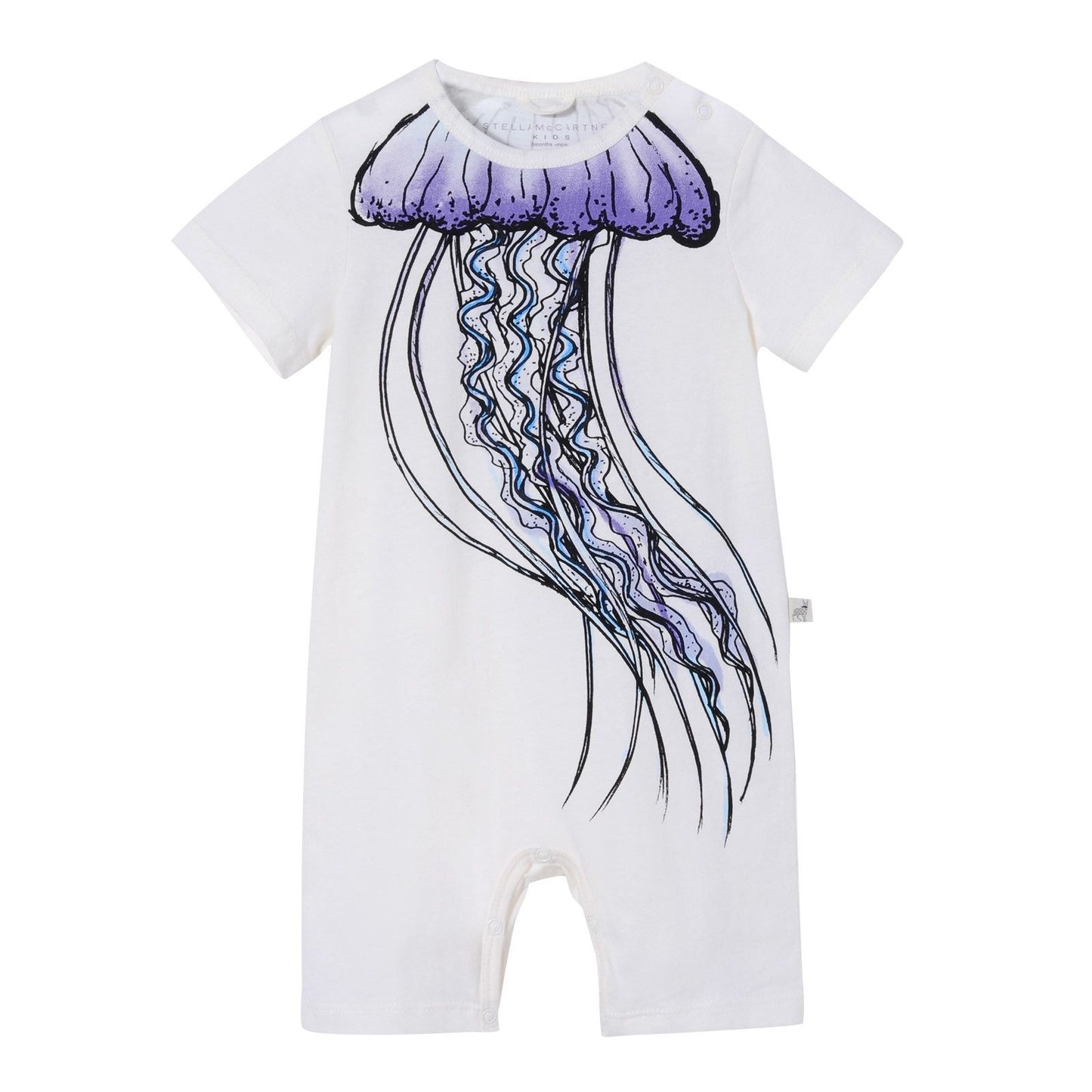 Baby White Cotton Jellyfish Printed Short Sleeve Babygrow