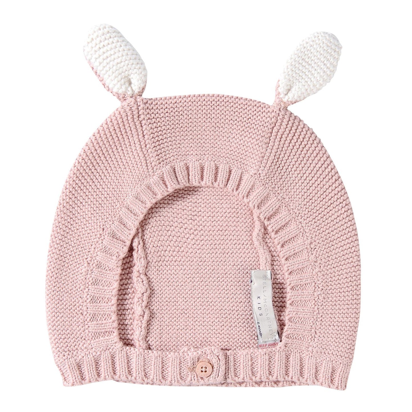 Baby Dark Pink Cotton Knitted Balaclavas With Bunny Ears Trims
