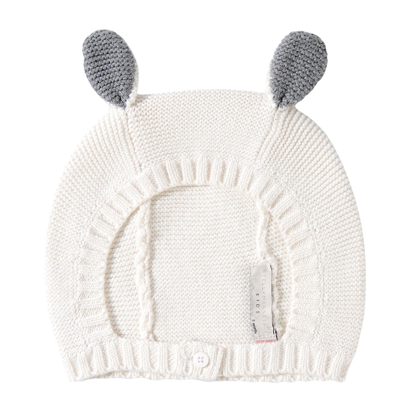 Baby White Cotton Knitted Balaclavas With Bunny Ears Trims