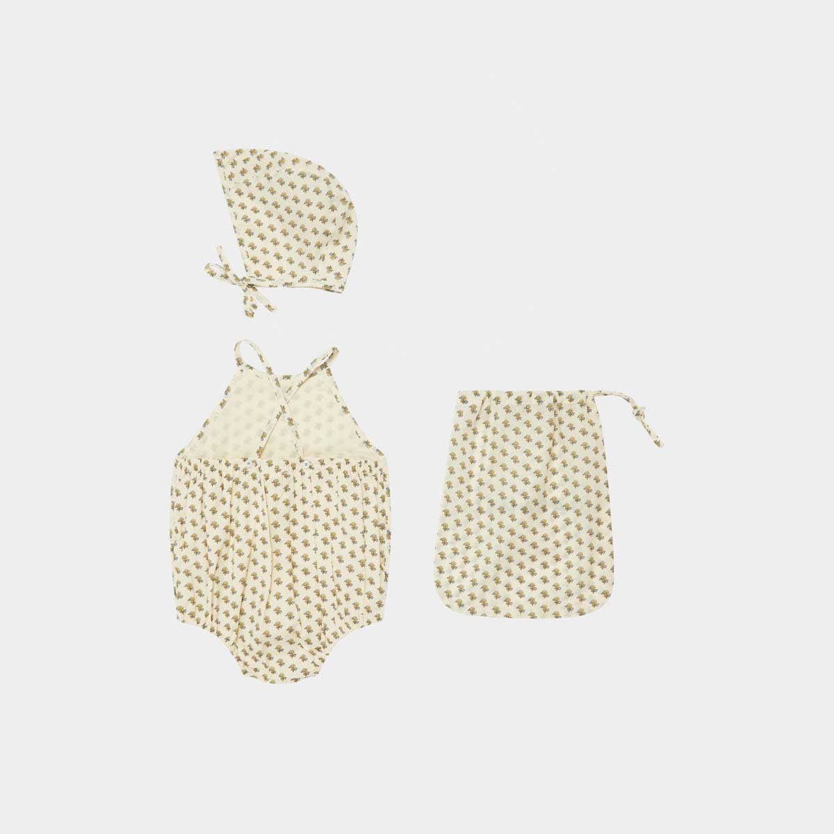 女婴米色棉连体衣套装