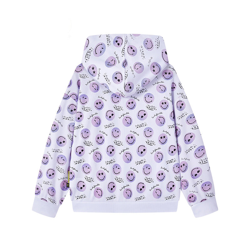 儿童白色连帽拉链外套