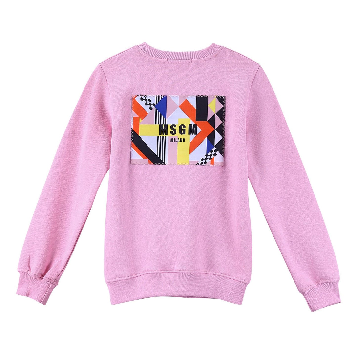 Girls Pink Cotton Sweatshirt With Ribbed Cuffs