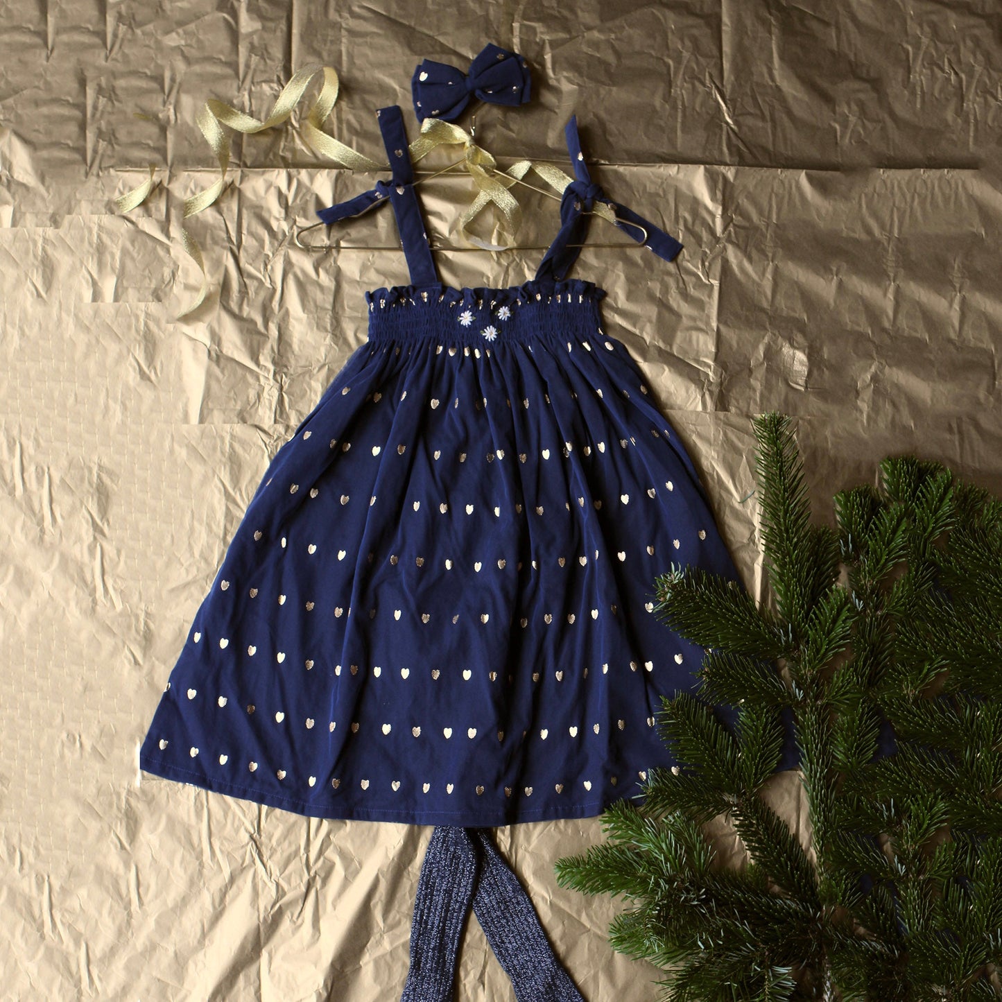 女童蓝色心形棉连衣裙