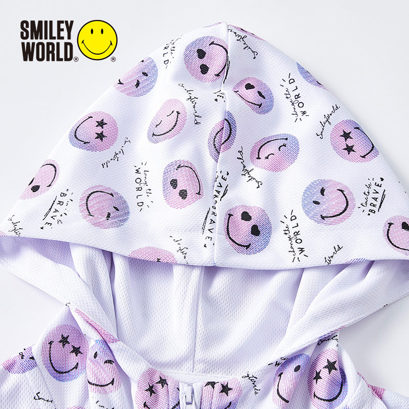 儿童白色连帽拉链外套