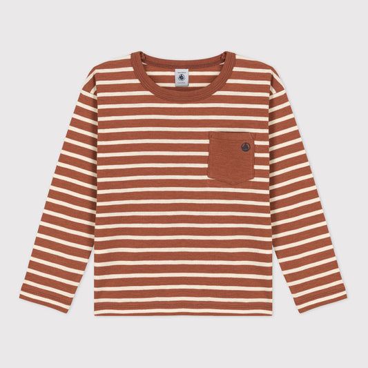 男童红色条纹棉T恤