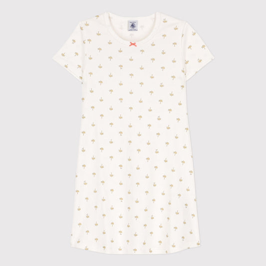女童白色印花棉睡裙