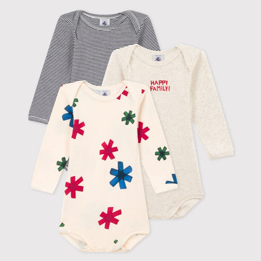 婴儿白色印花棉连体衣套装(3件)