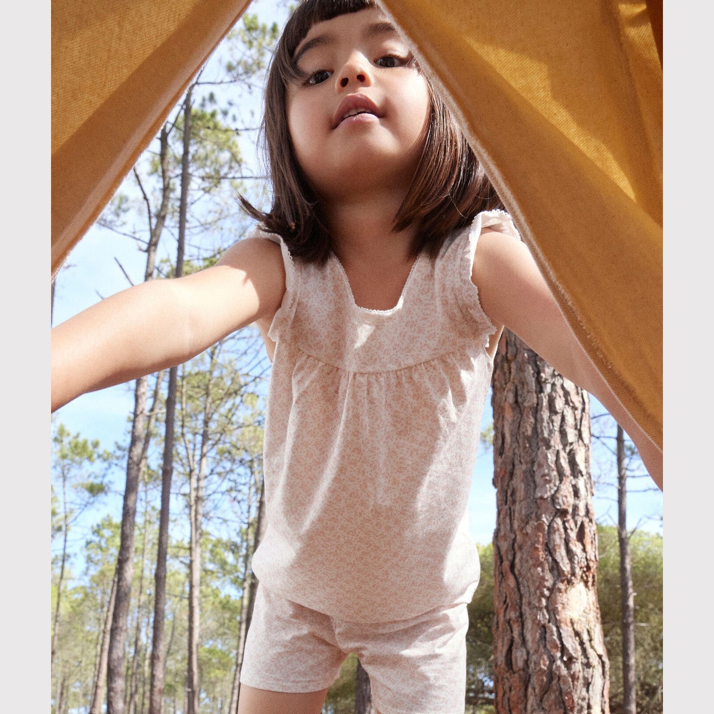 女童粉色碎花棉睡衣套装