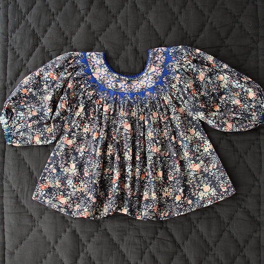 女童蓝色碎花棉上衣