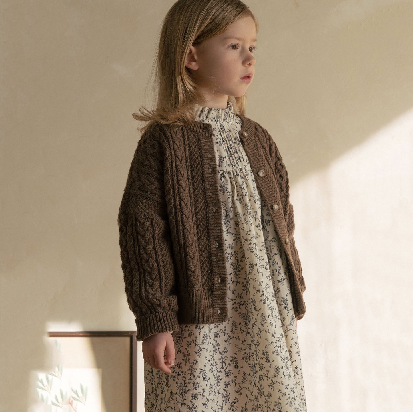 女童粉色花朵棉连衣裙