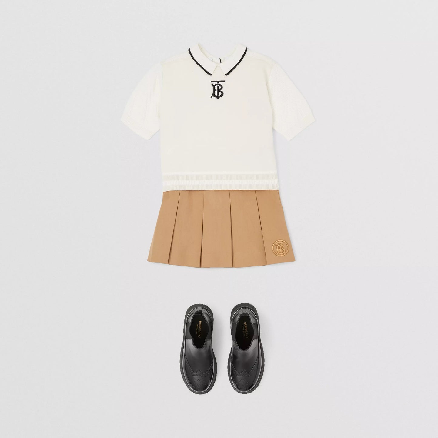 女童米色Logo百褶裙