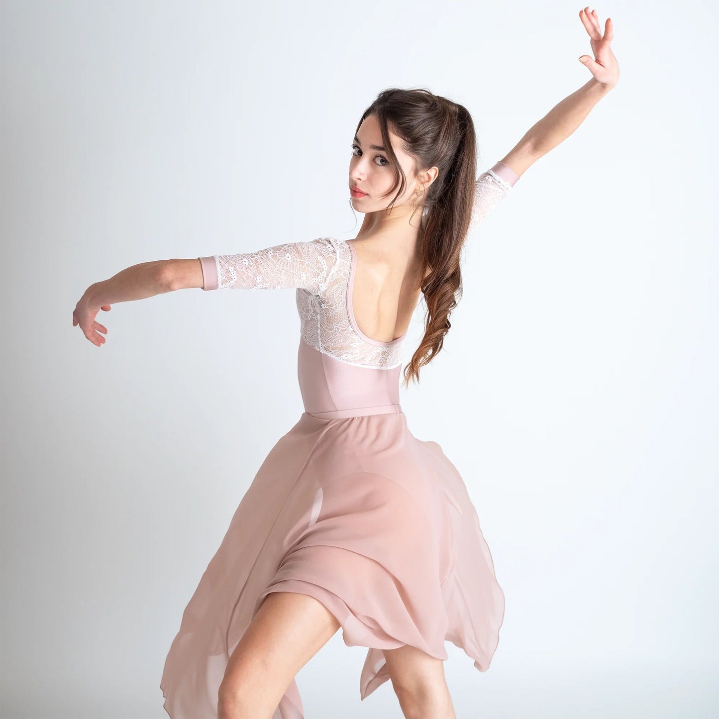 女童粉色蕾丝芭蕾舞连体衣