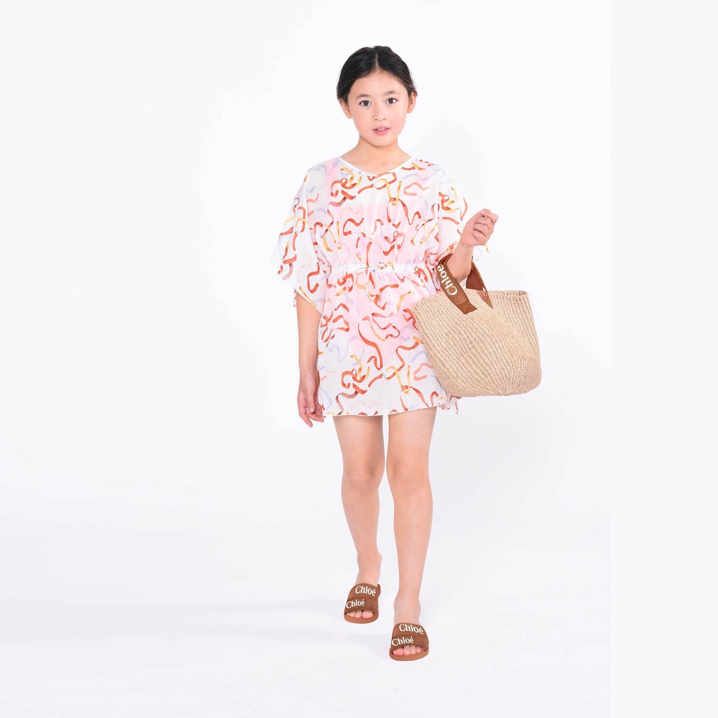 女童珊瑚色Logo手提包