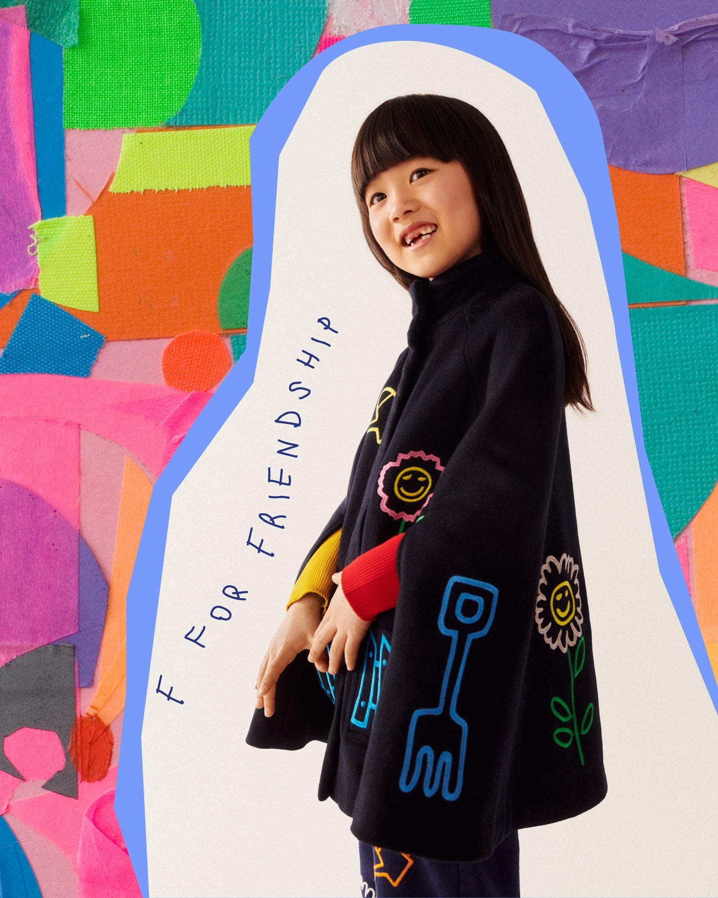 女童深藏青色刺绣羊毛披肩