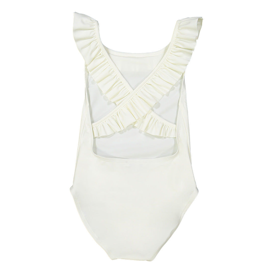 女童白色防晒泳衣(UPF50+)