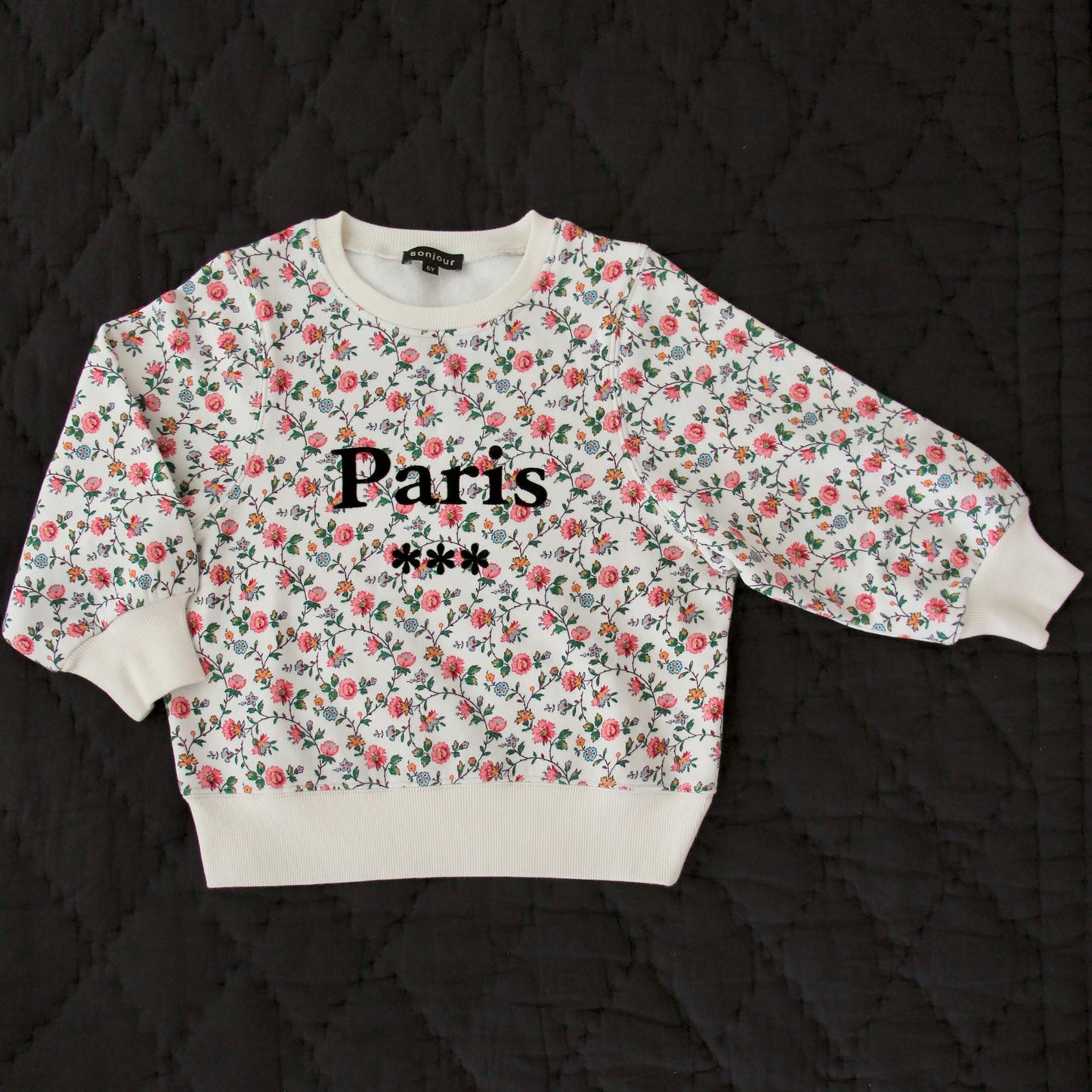 女童象牙白碎花棉卫衣