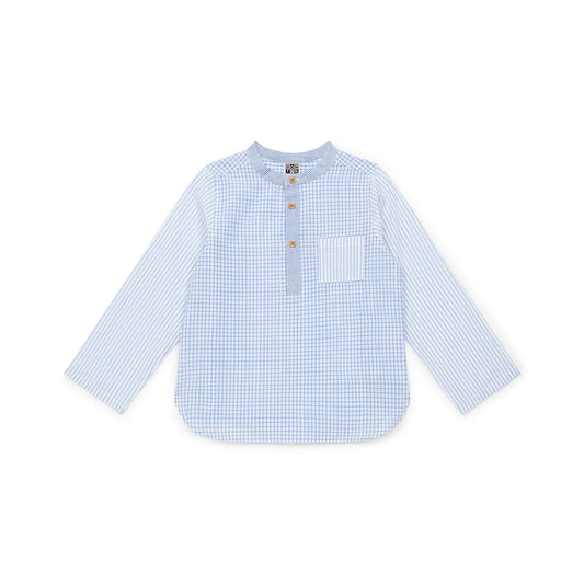男童蓝色格子棉衬衫