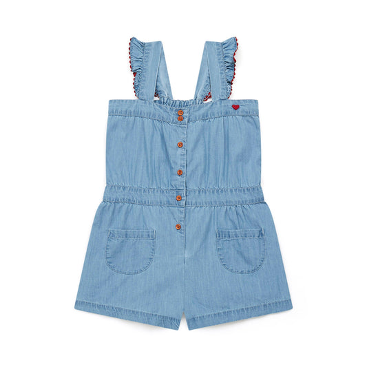 女童蓝色牛仔连体裤