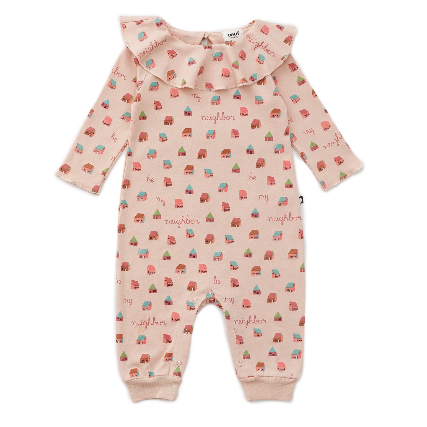 女婴粉色荷叶边棉连体衣