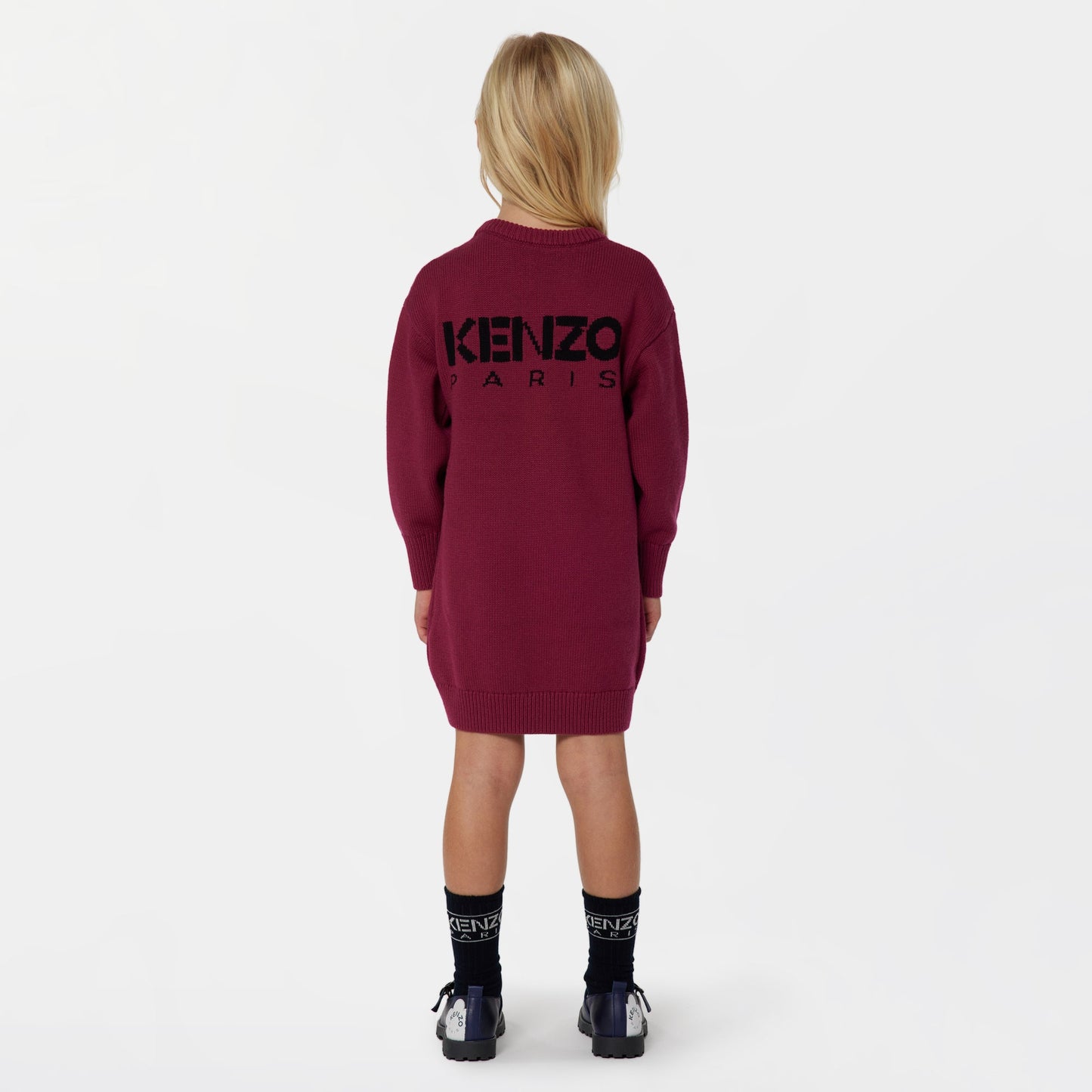 女童酒红色Logo棉连衣裙