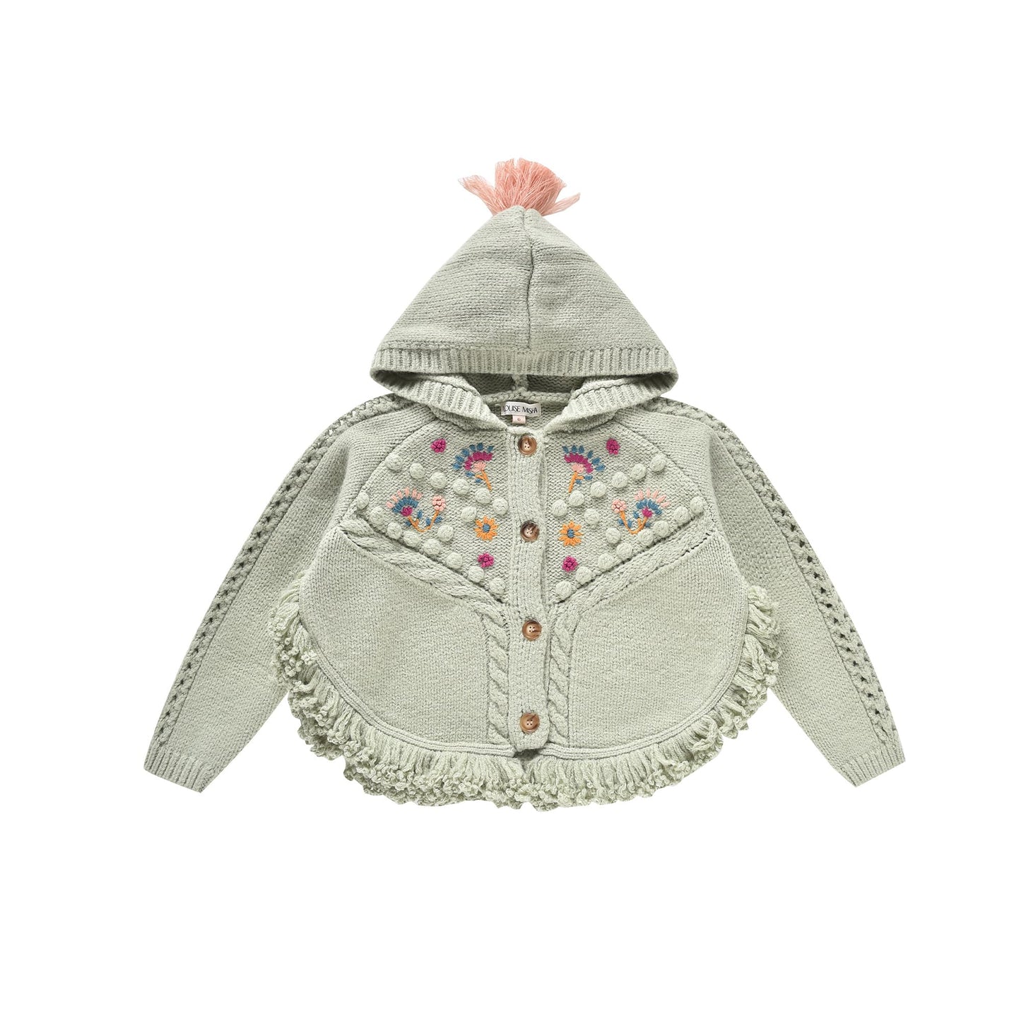 女童浅绿色羊毛针织斗篷