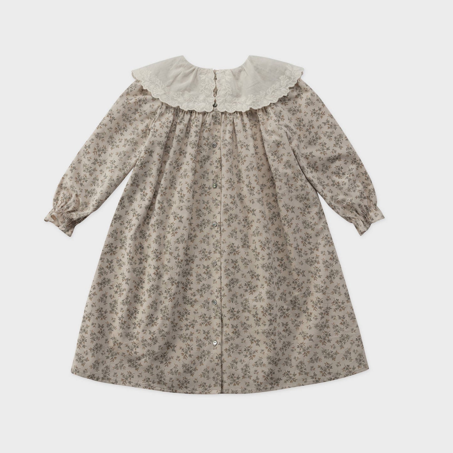 女童薄荷绿碎花蕾丝领棉连衣裙