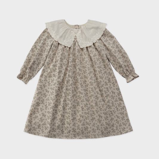 女童薄荷绿碎花蕾丝领棉连衣裙