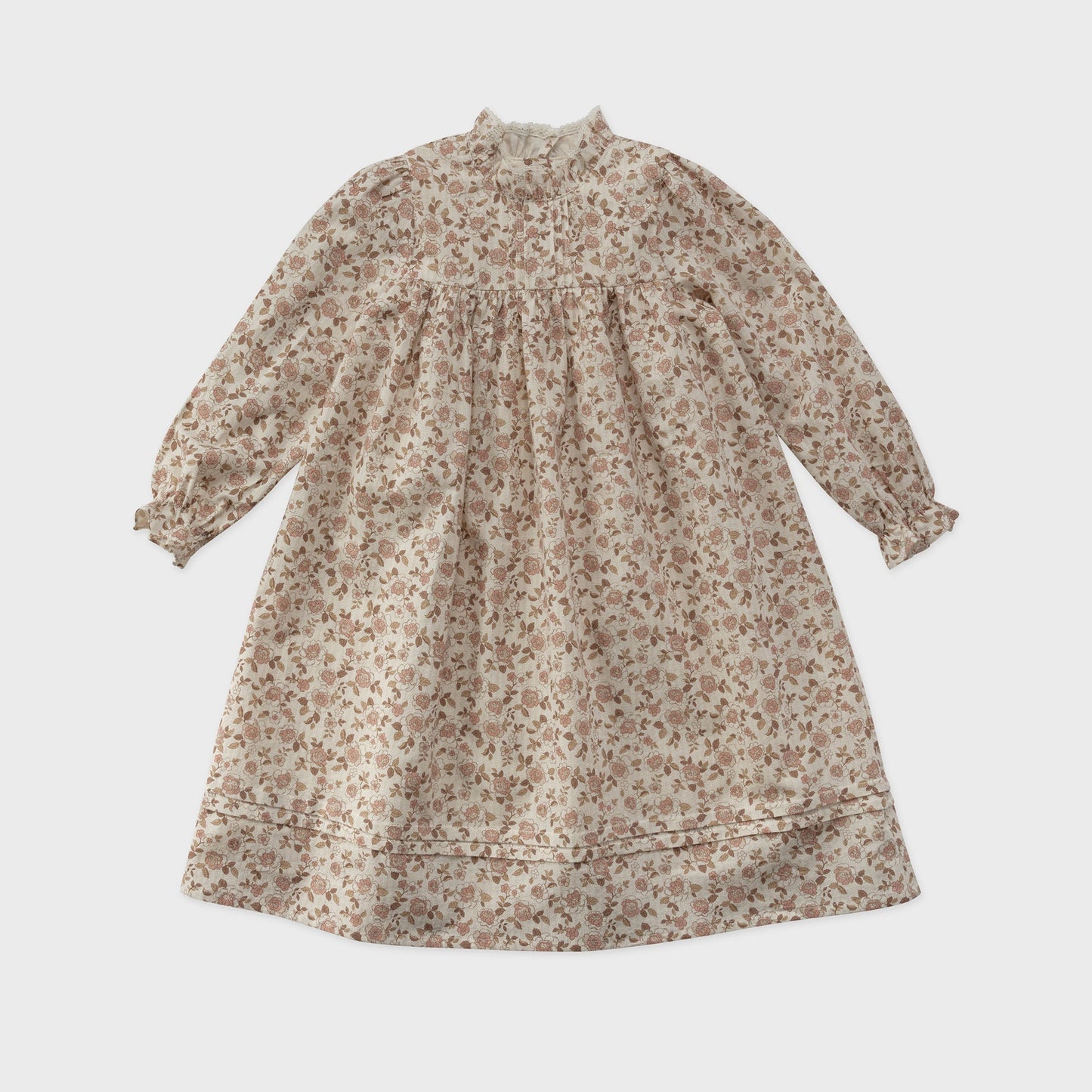 女童粉色碎花棉连衣裙