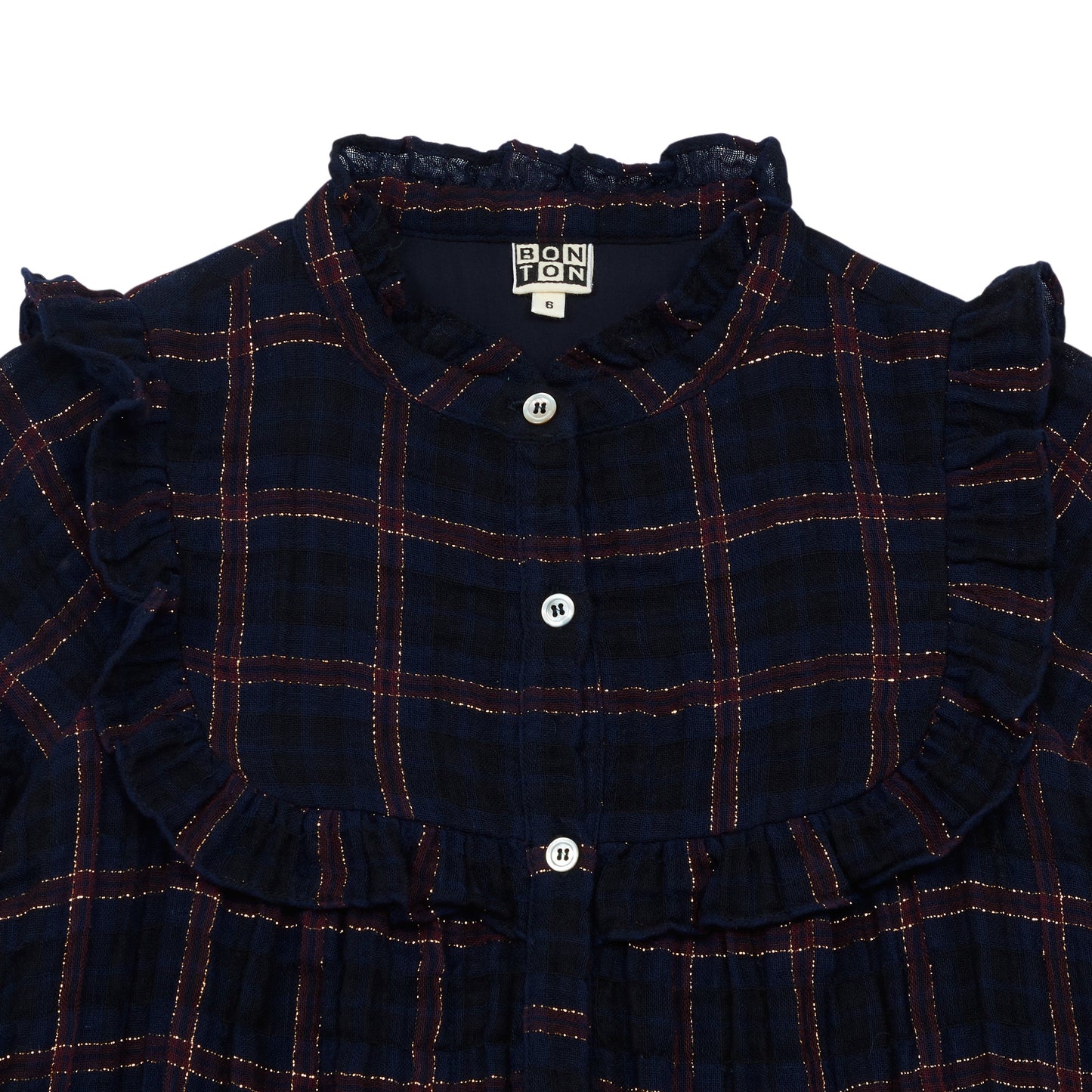 Girls Dark Blue Check Cotton Dress