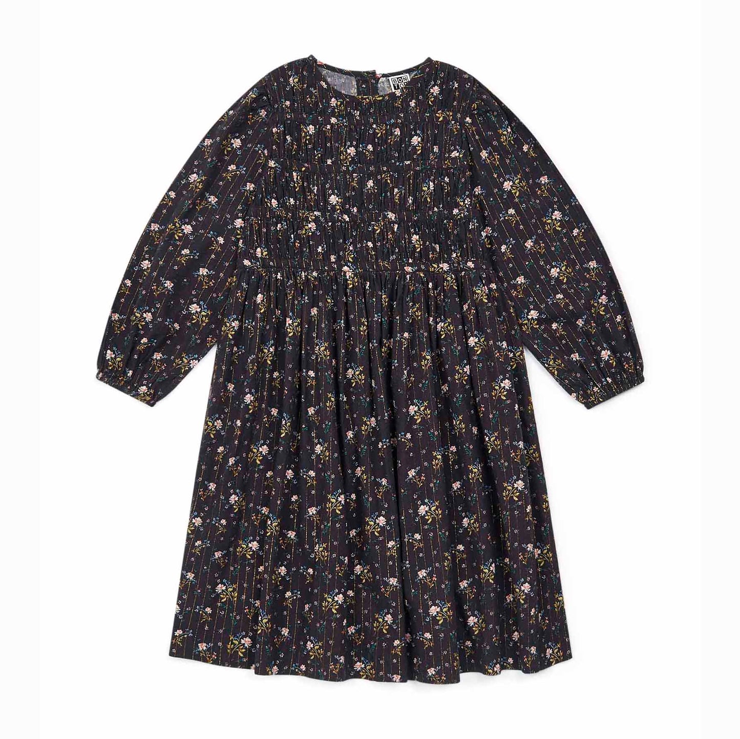 女童深灰色碎花闪光连衣裙