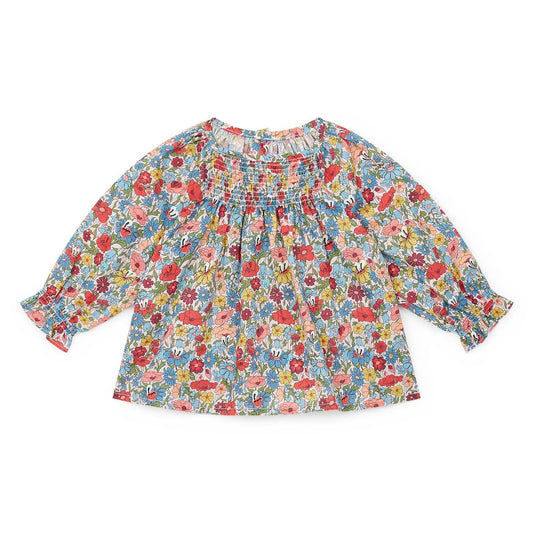 女婴蓝色碎花棉上衣