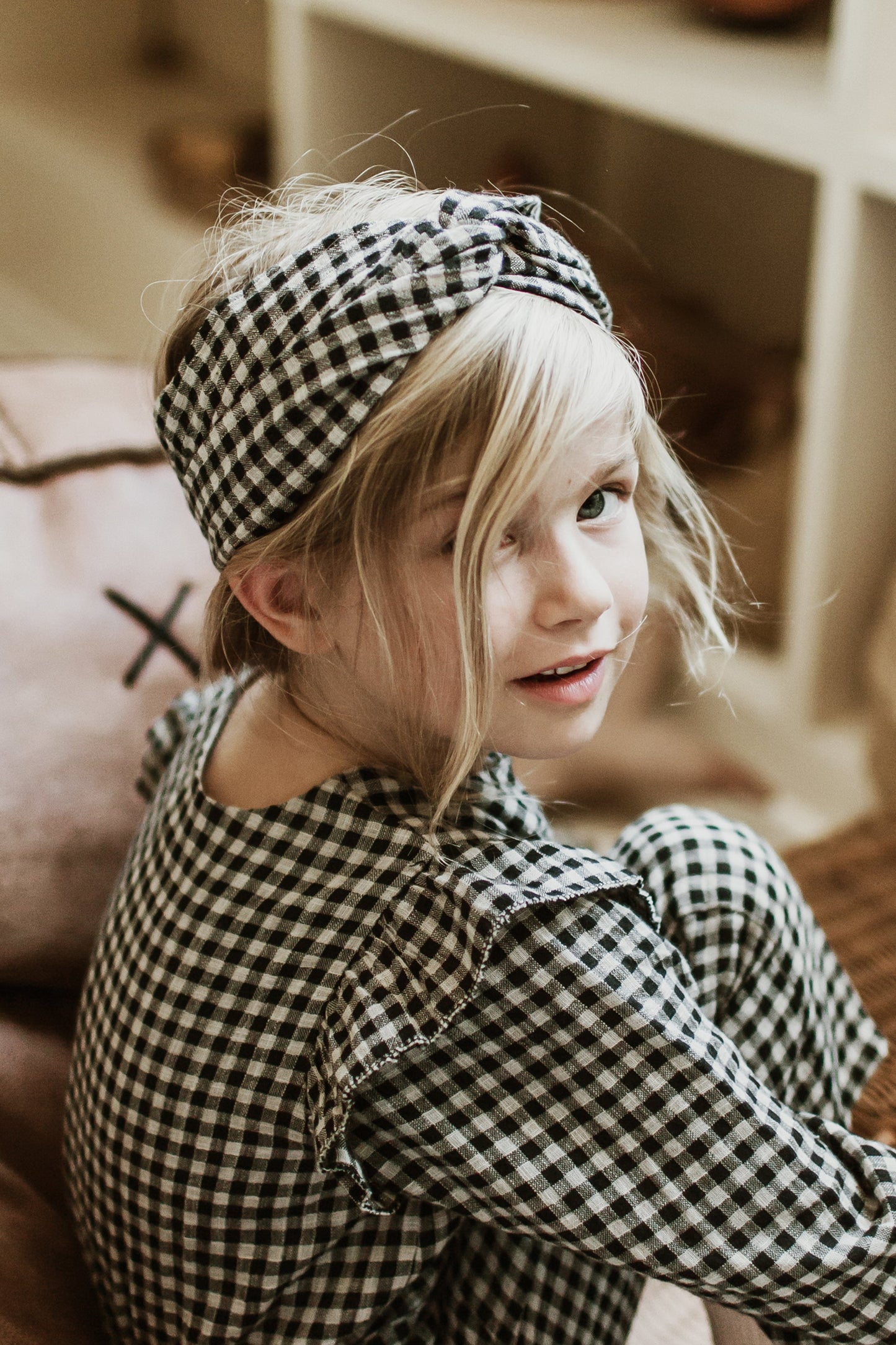 Girls Black Vichy Organic Cotton Headband
