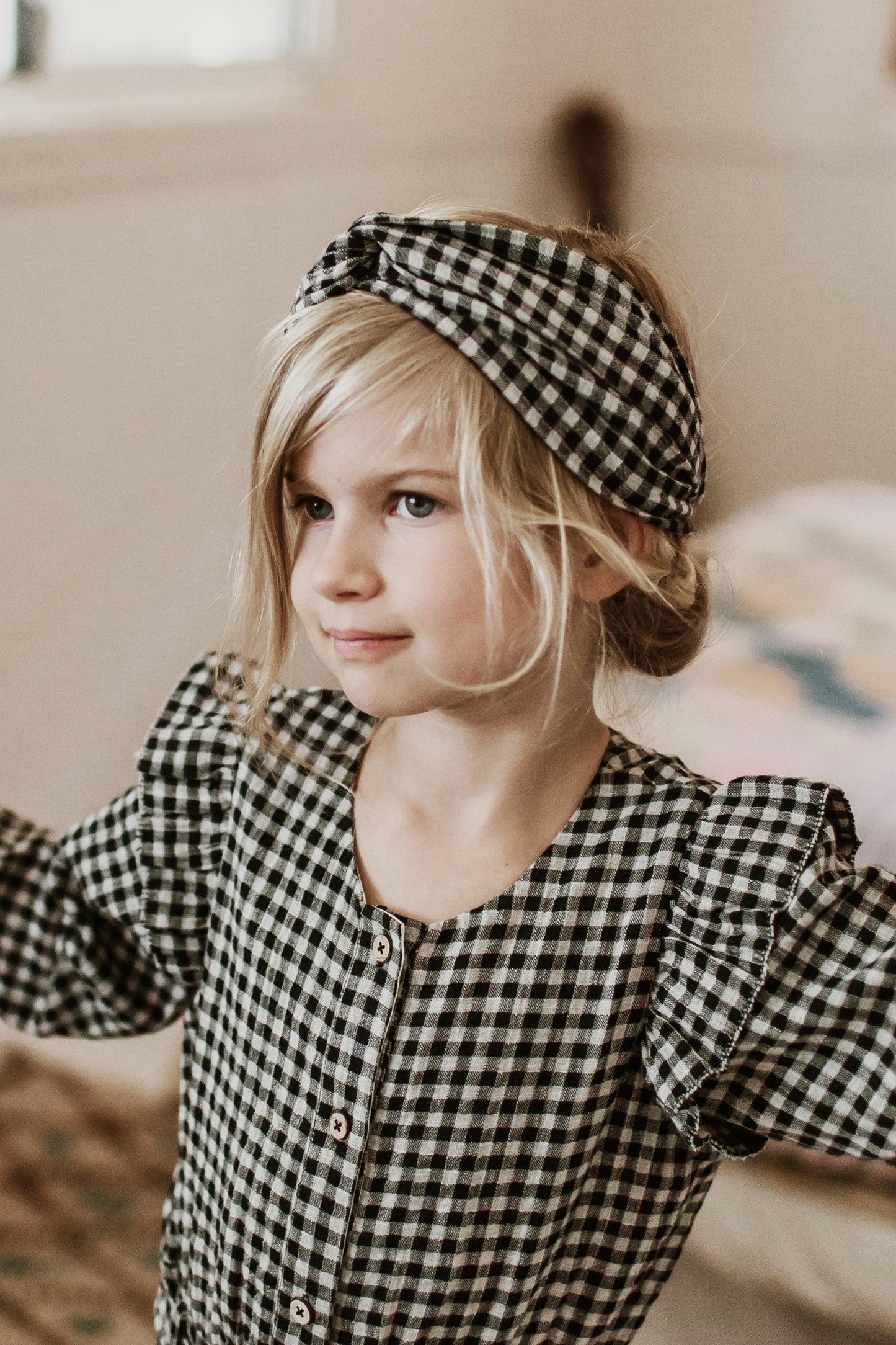 Girls Black Vichy Organic Cotton Headband