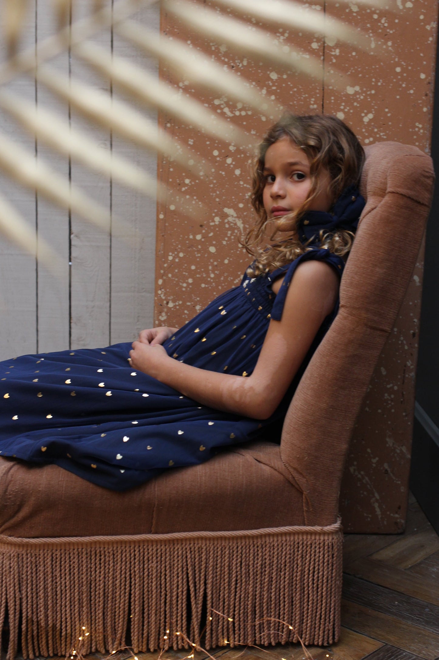 女童蓝色心形棉连衣裙