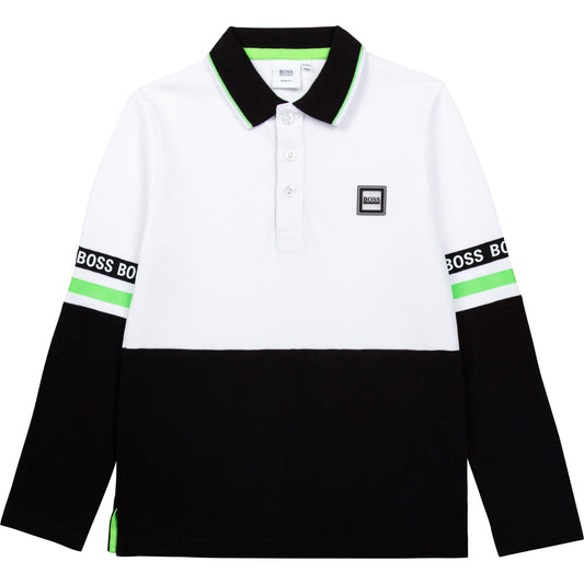 男童白色Logo棉Polo衬衫