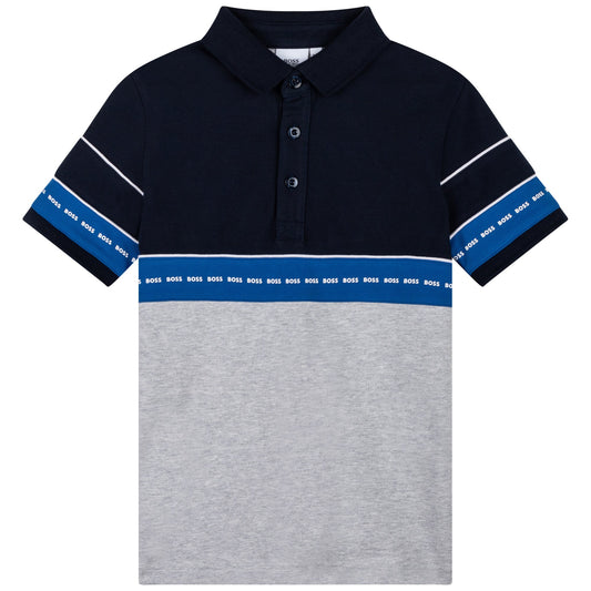 男童蓝色Logo棉Polo衬衫