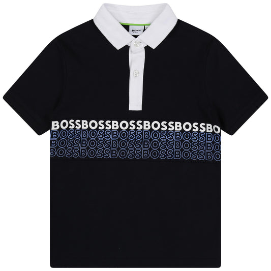 男童藏青色Logo棉Polo衫