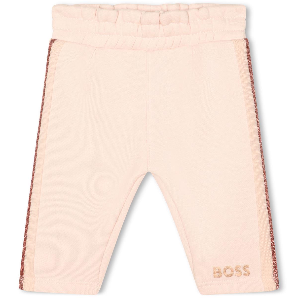 女婴浅粉色Logo棉长裤
