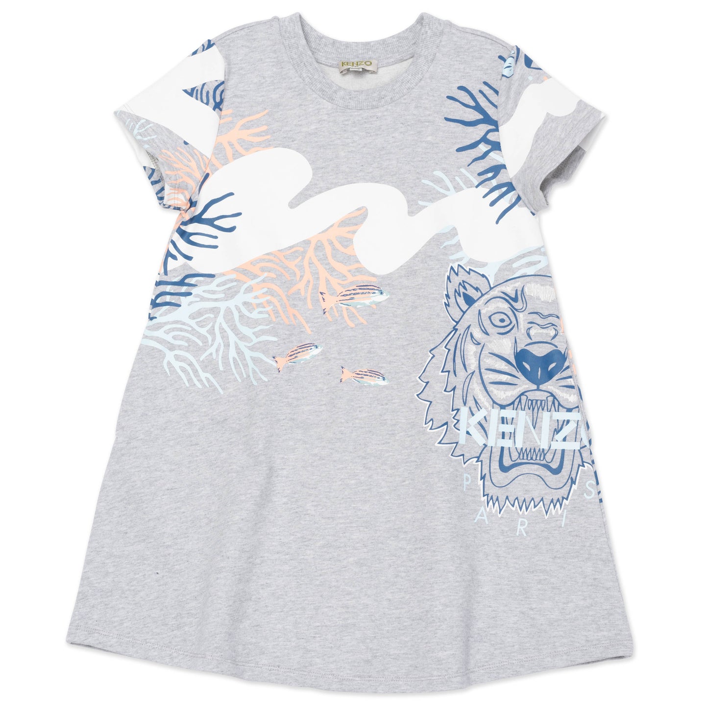 Girls Green Grey Logo Cotton Dress
