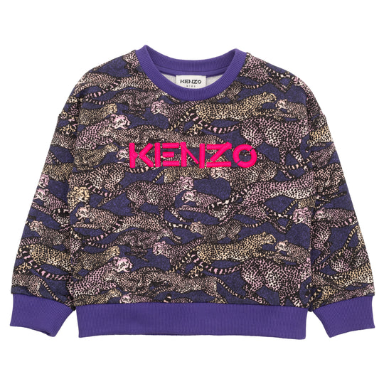 女童紫色印花棉卫衣