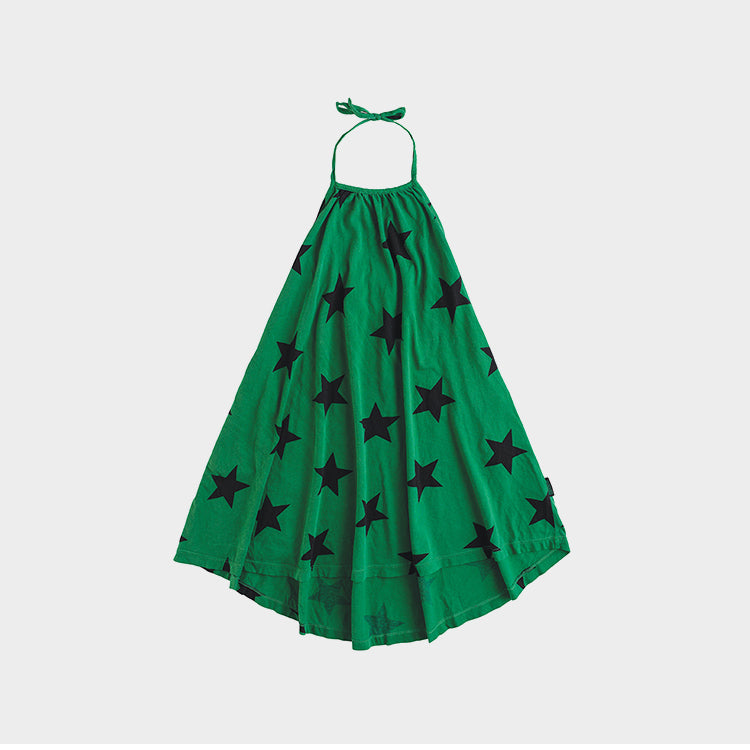 女童绿色星星棉连衣裙
