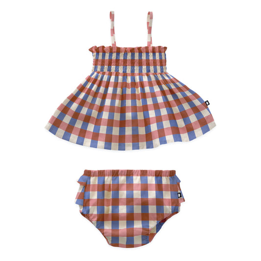 Baby Girls Pink Check Linen Dress Set
