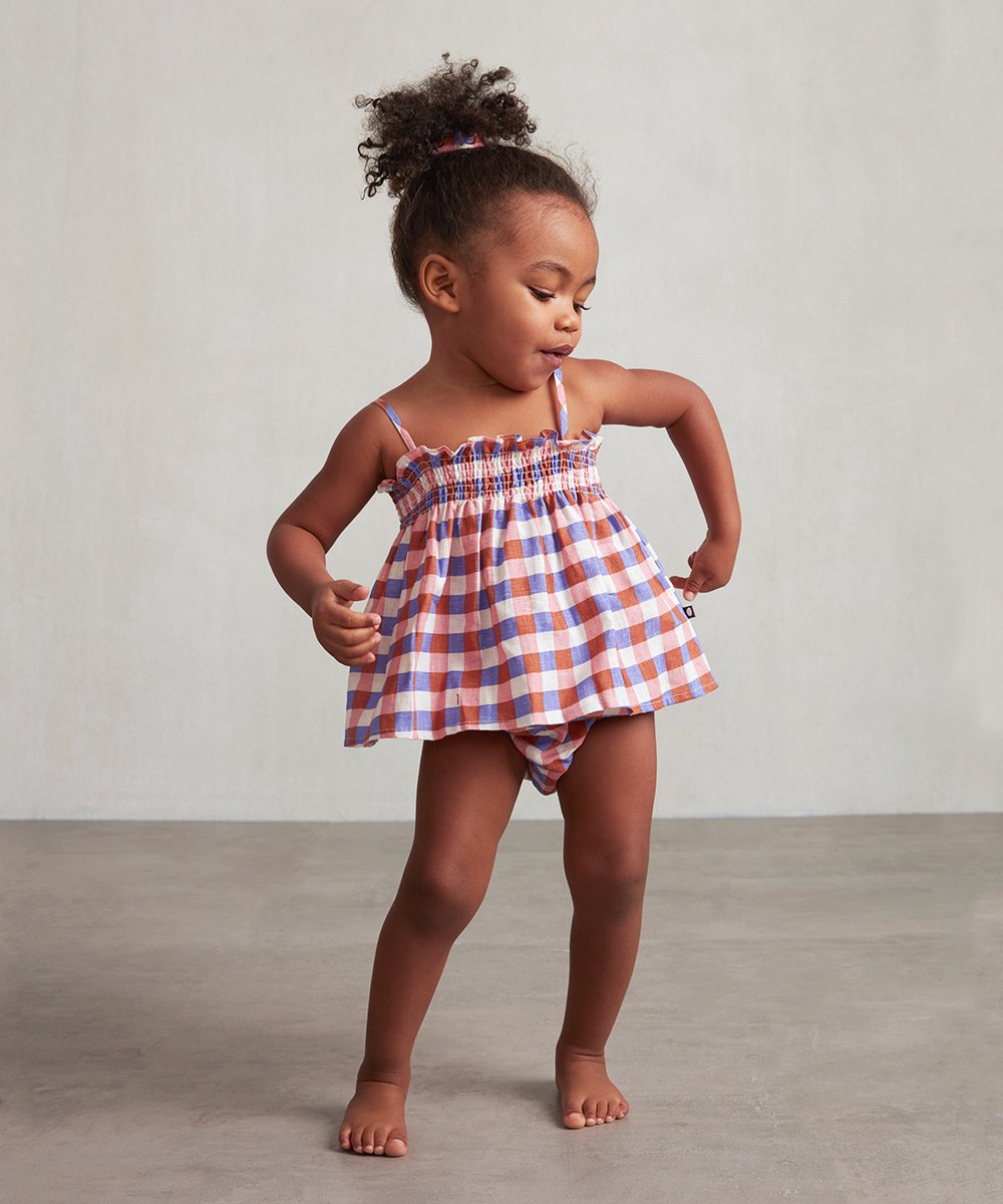 Baby Girls Pink Check Linen Dress Set