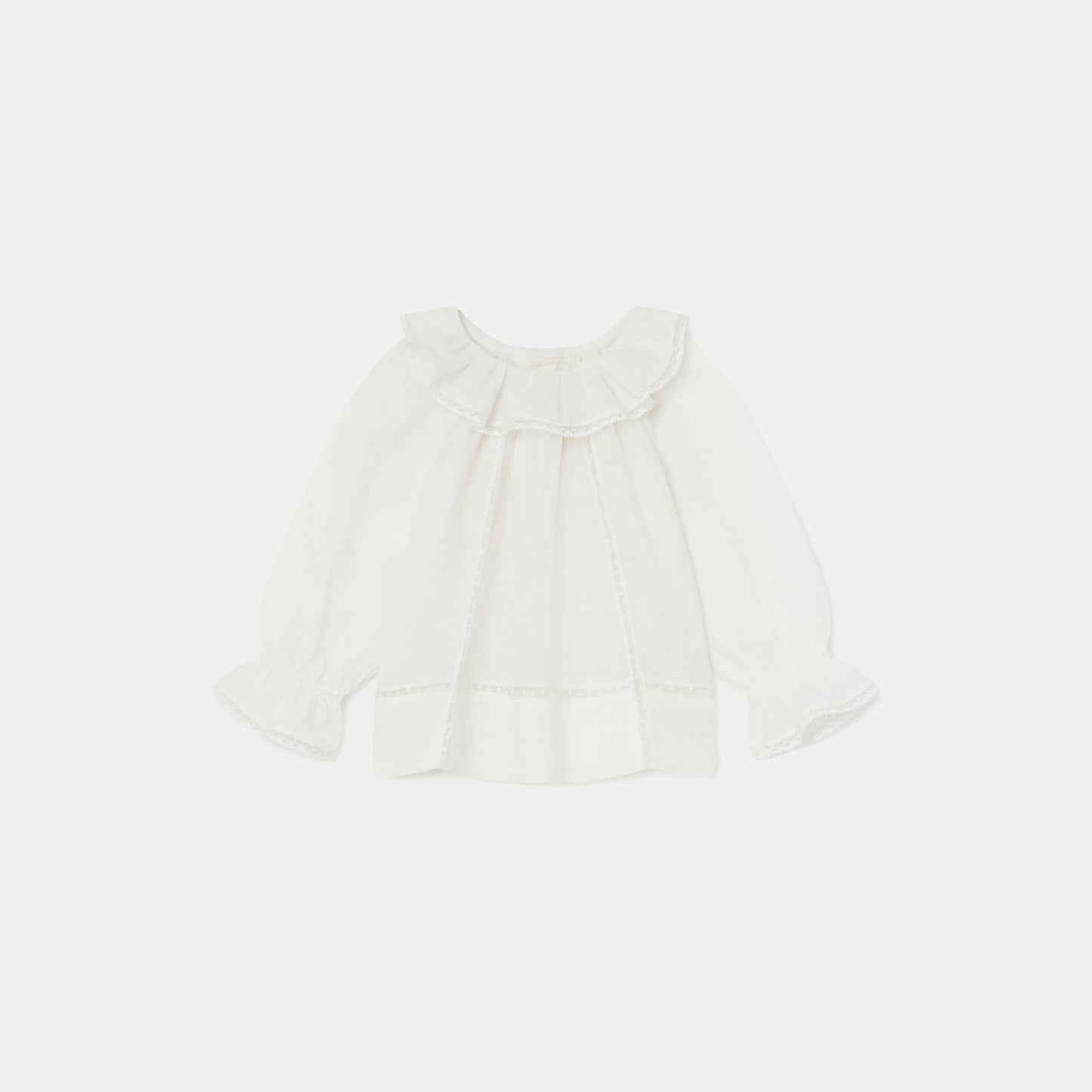 女婴白色荷叶边棉上衣