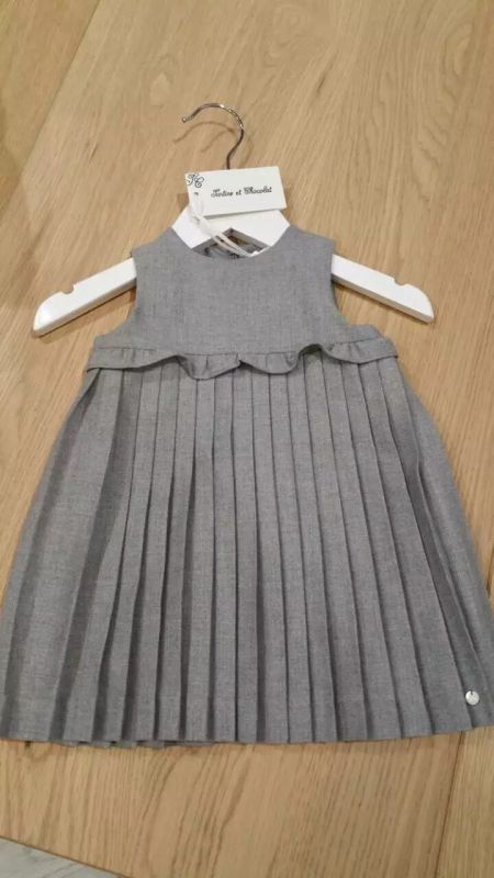 Baby Girls Grey Pleated Dress With Ruffles